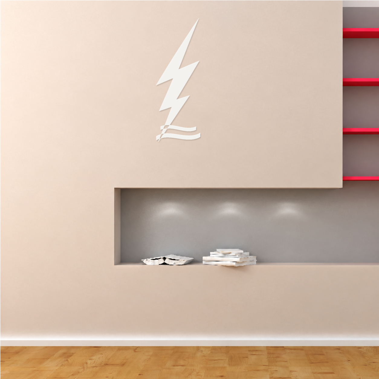 Tall lightning bolt wall decal with twin white wind swooshes