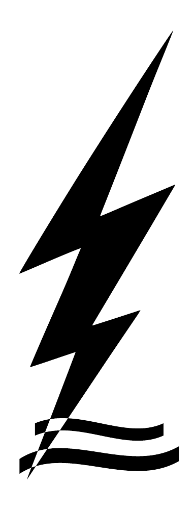 Black lightning bolt graphic with twin checkered wave swooshes