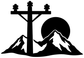Black vinyl decal of pole with mountains and anchor symbol, bold silhouette