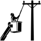 Black-and-white hot stick utility worker vinyl decal with bucket on pole