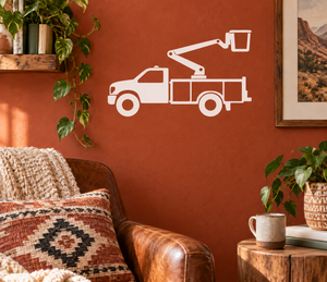White service truck silhouette vinyl decal with boom and crane arm.