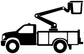 Black service truck silhouette vinyl decal with boom crane arm and bucket.