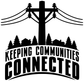 Black vinyl decal logo with cross, pine trees, and arched "Keeping Communities Connected" text