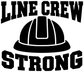 Vinyl decal design: black LINE CREW STRONG lettering with helmet icon