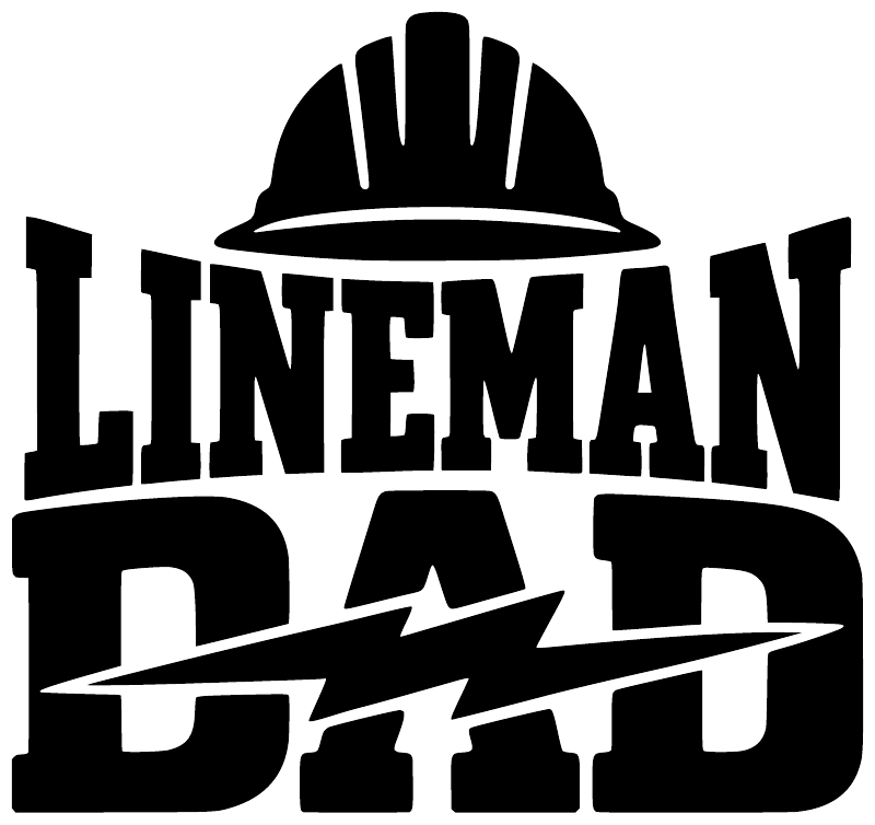 Black lineman dad vinyl decal with helmet and star over bold LINEMAN DAD lettering