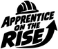 Close-up vinyl decal: black hardhat icon and “APPRENTICE ON THE RISE” lettering