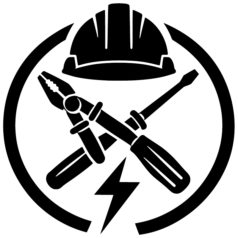Black and white lineworker bolt crest vinyl decal logo, circular wrench and lightning