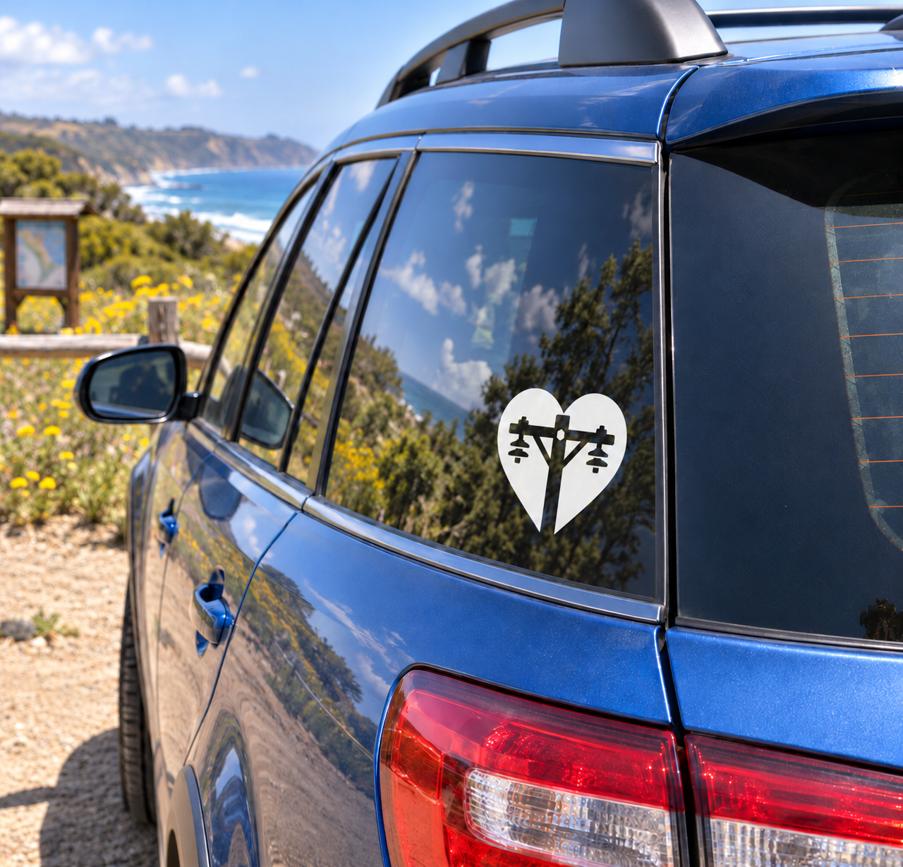 Heart vinyl decal for cars: black-and-white lineman crossarm emblem