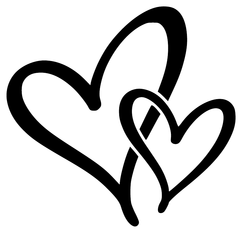 Black interwoven hearts vinyl decal with flowing tails.