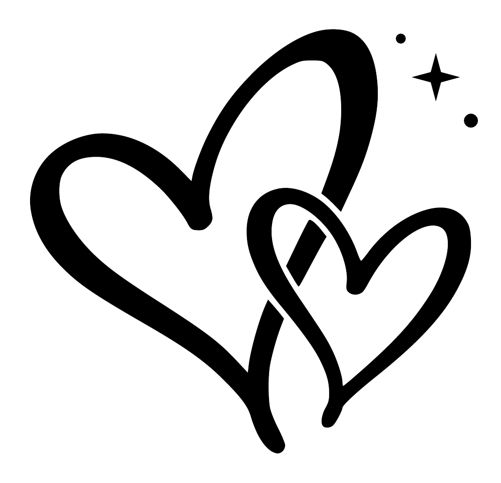 Interwoven heart decal with flowing tails and compass diamond detail
