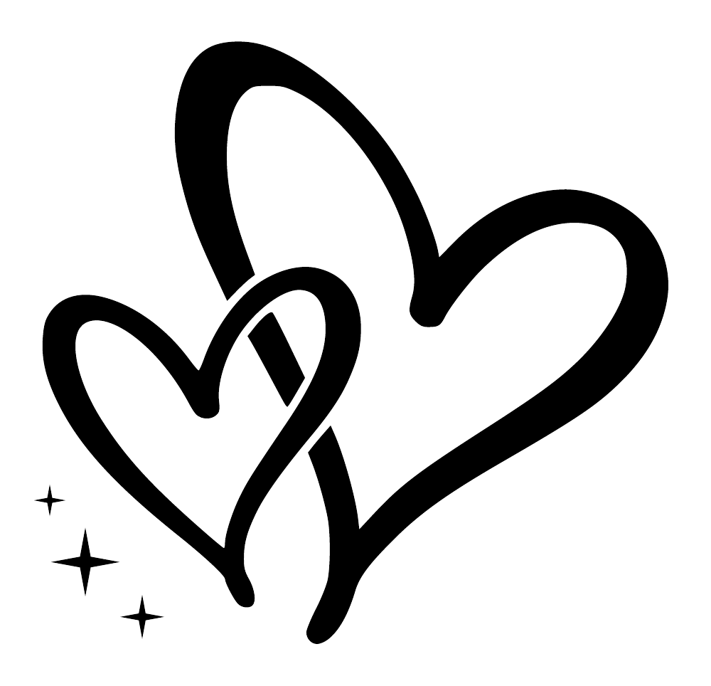 Black interwoven hearts decal with flowing tails and three star spark marks