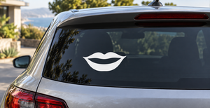 Vinyl lips decal sticker in white on a car rear window