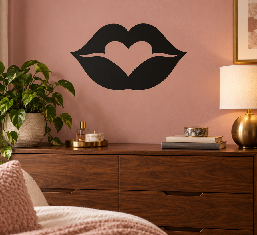 Heart kiss vinyl decal with black lips and heart-shaped center