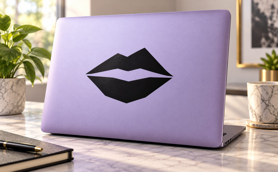 Black kiss lips vinyl decal on laptop lid