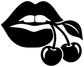 Close-up lip and cherry vinyl decal: black lips, white teeth, cherry icons