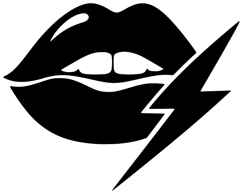Black lips with white teeth and lightning-bolt vinyl decal