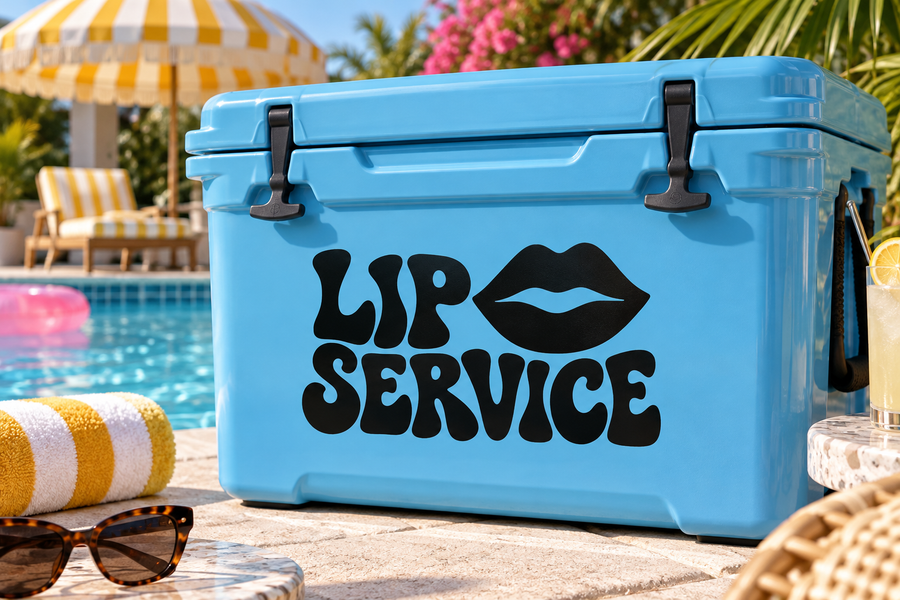 Black vinyl decal: lips icon and 'LIP SERVICE' text