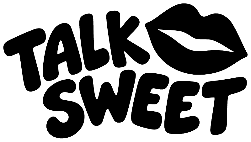 Vinyl decal close-up with 'Talk Sweet' lettering and black lips icon