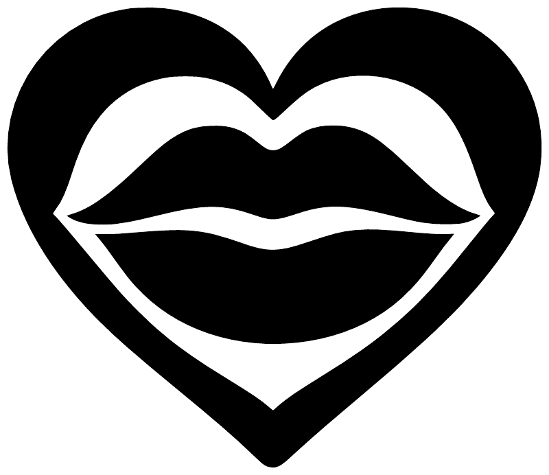 Heart-shaped lips vinyl decal in black with white lip icon