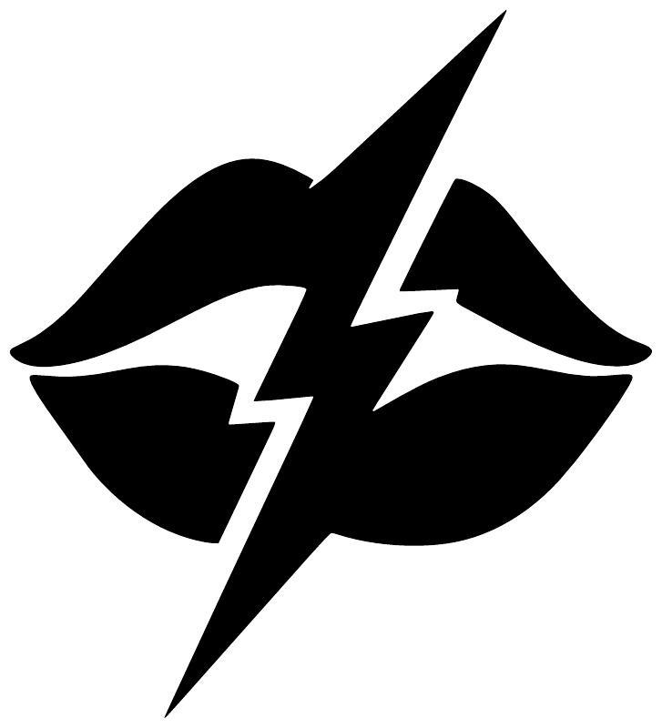 Black lips with lightning bolt vinyl decal, bold graphic close-up