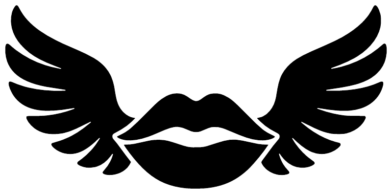 Black lips-and-wings vinyl decal with symmetrical wing shapes around a mouth