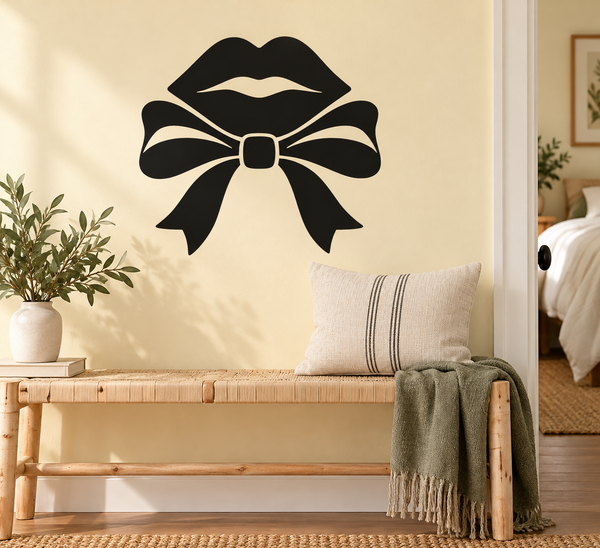 Black lips with ribbon bow vinyl decal for wall decor