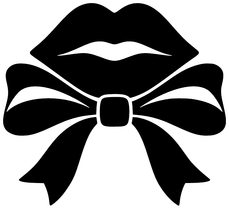 Close-up black lips and bow vinyl decal graphic, white accents