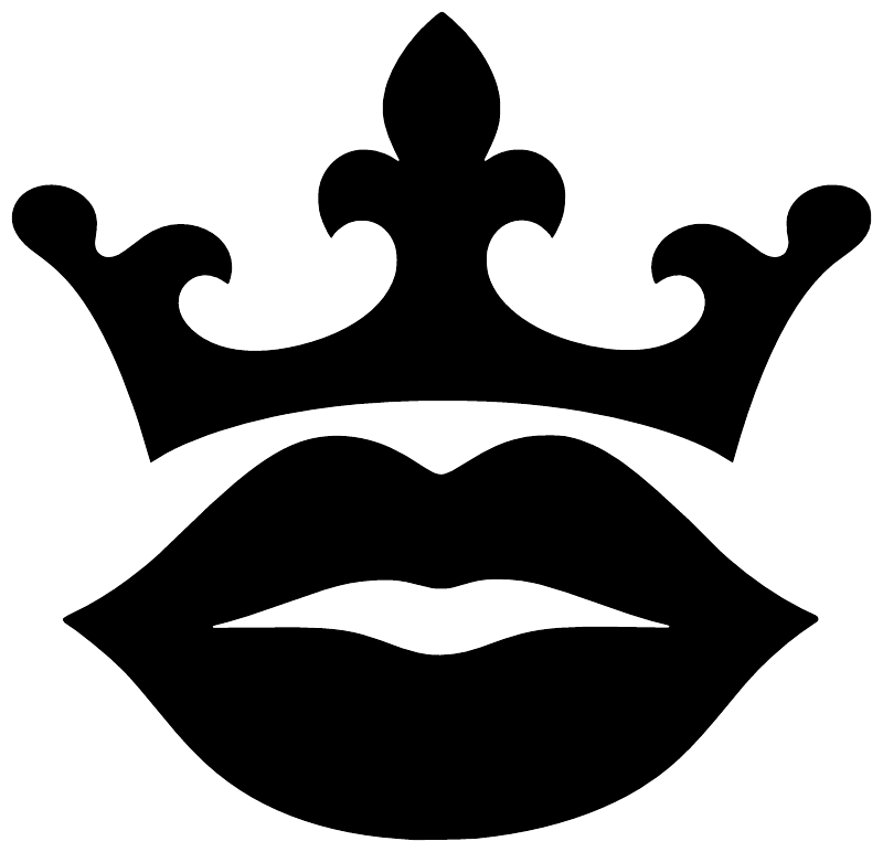 Vinyl lip and crown decal in black, with crown over kissing lips