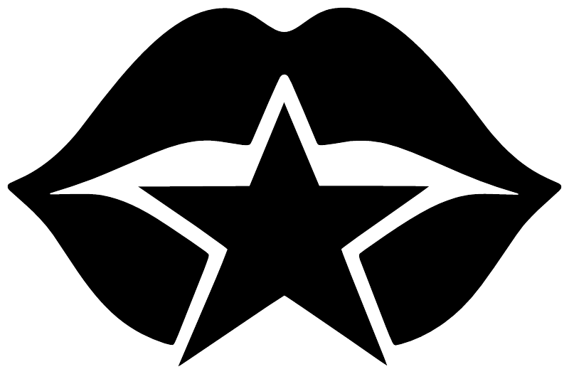 Close-up black lips vinyl decal with white five-point star outline