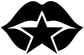 Close-up black lips vinyl decal with white five-point star outline