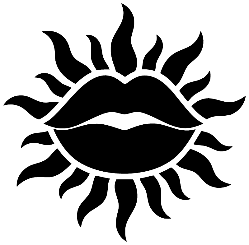 Black lips sunburst vinyl decal graphic, bold shapes on white background