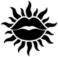 Black lips sunburst vinyl decal graphic, bold shapes on white background
