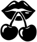 Close-up of black lips and cherry vinyl decal, two cherries under open mouth