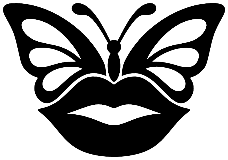 Lips and butterfly vinyl decal, bold black butterfly over dark lip shape