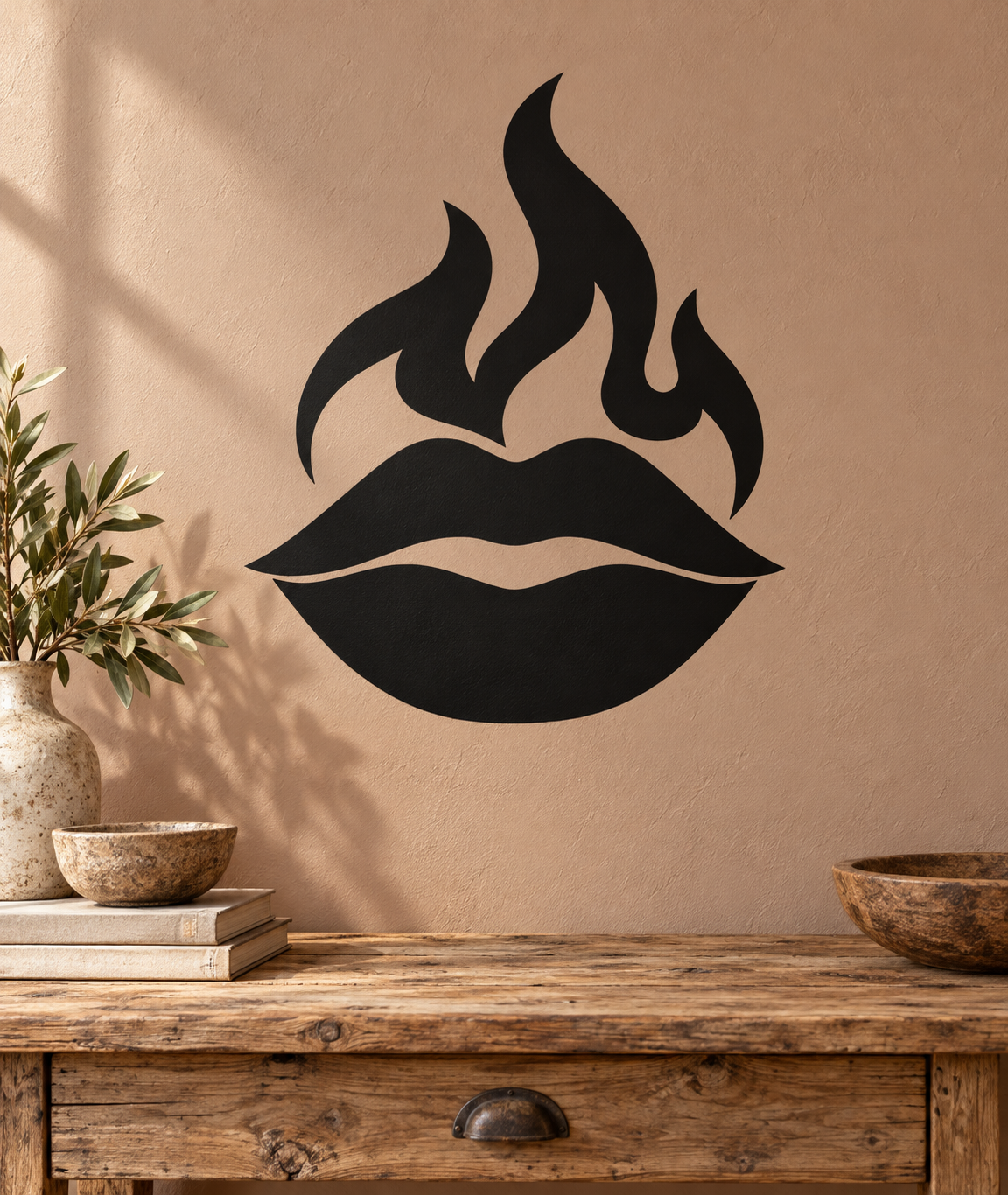 Black lips vinyl decal with flame details above the mouth