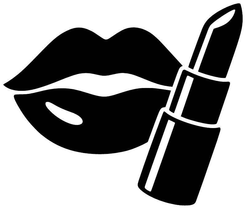 Lips and lipstick vinyl decal, bold black lips with white details beside black lipstick