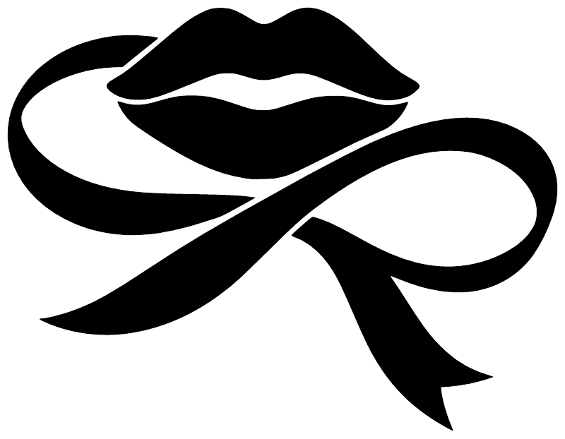 Close-up of black lips and ribbon loop vinyl decal with thick curved ribbon tails