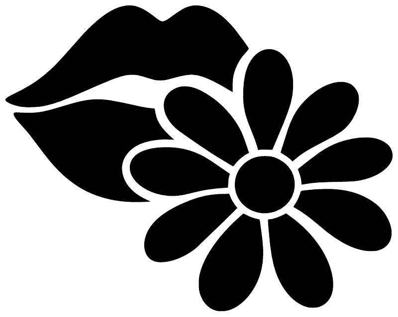 Lips and daisy vinyl decal close-up in black with white outlines