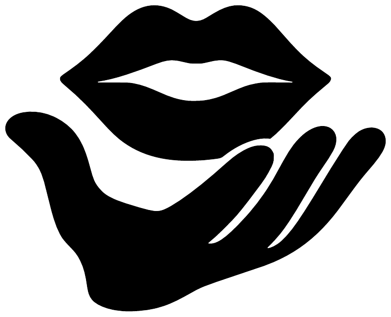 Lips and hand gesture vinyl decal, white design on black background