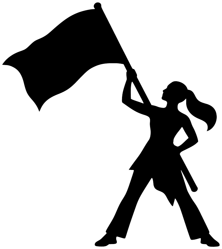 Color guard vinyl decal silhouette of flag-bearer holding pole flag, black figure on white