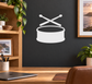 Snare drum emblem vinyl decal with crossed drumsticks, white on dark surface