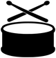Snare drum emblem vinyl decal: black drum with crossed drumsticks and white outline