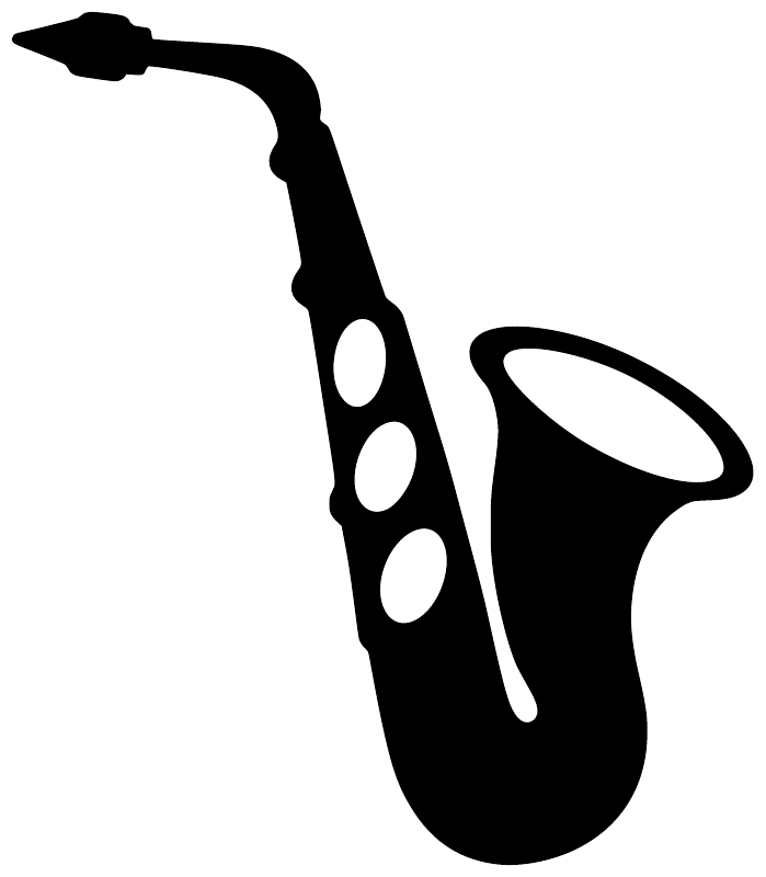 Black and white saxophone vinyl decal silhouette with bell detail