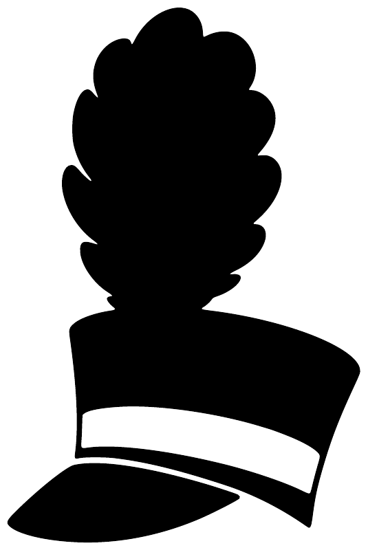 Black marching band peaked hat vinyl decal silhouette with plume and neck banner
