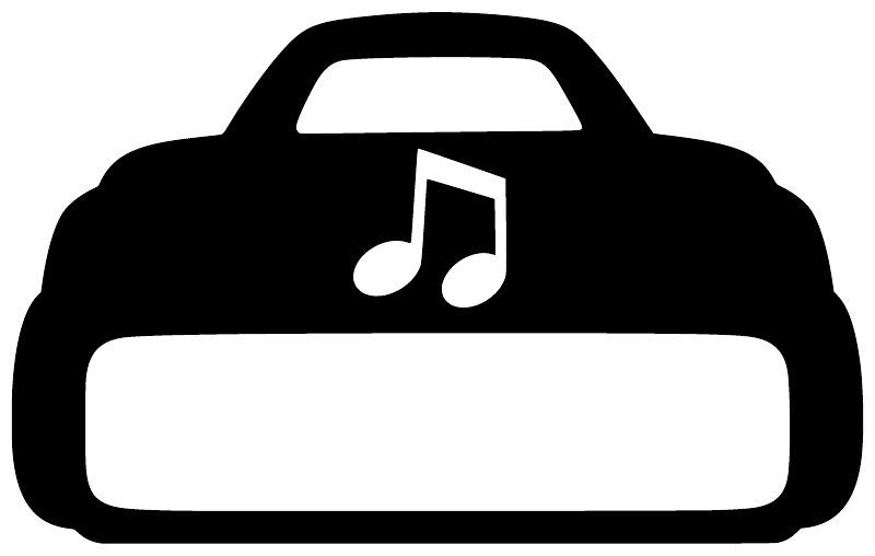 Vinyl decal close-up of a black duffel bag icon with a white music note