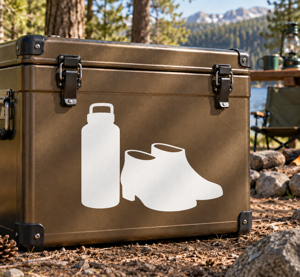 Marching band practice break vinyl decal with bottle and marching boot silhouettes