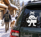 Fox snare drum vinyl decal on car window, white graphic