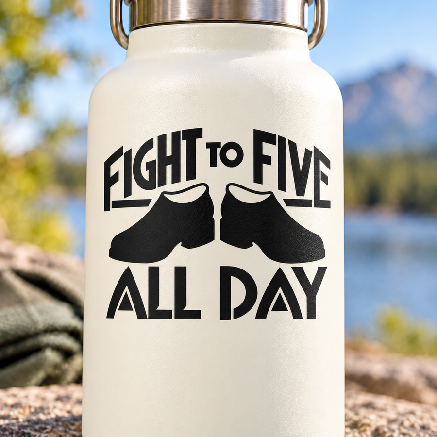 Vinyl decal with black marching boots and bold text “FIGHT TO FIVE ALL DAY”