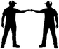 Vinyl decal of two cowboy silhouettes shaking hands, black graphic