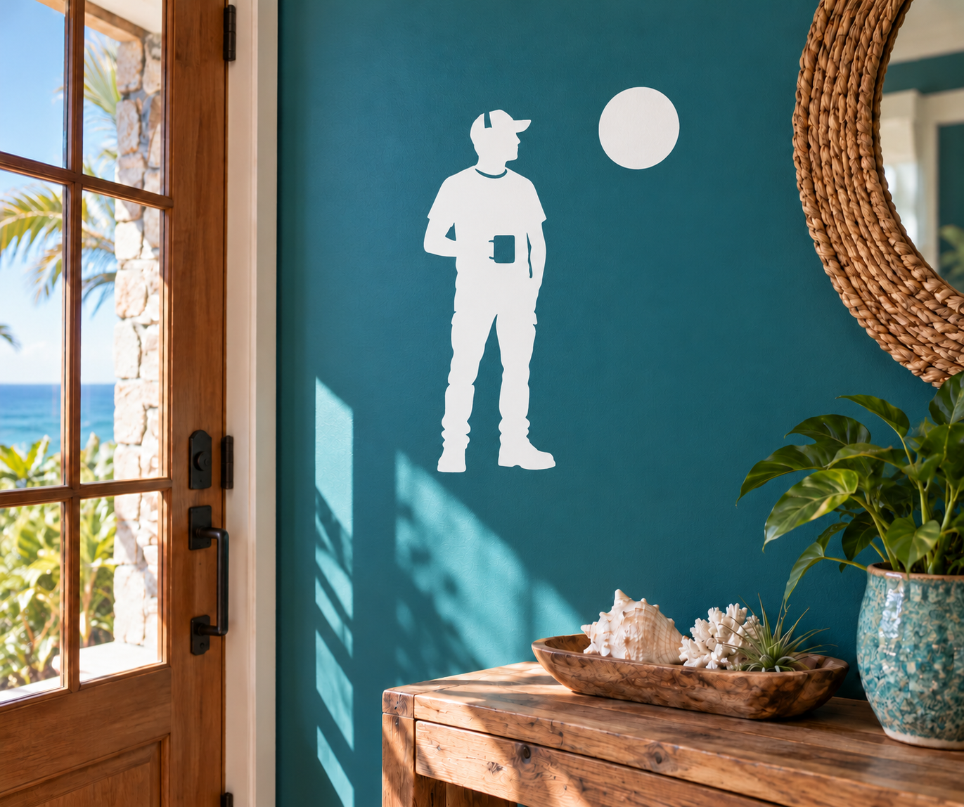Vinyl wall decal of a cowboy silhouette with a round target marker